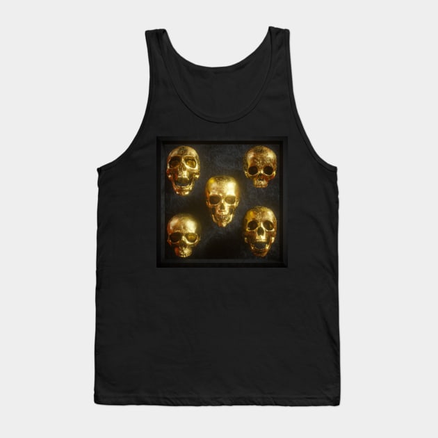 Golden skulls Halloween decor , Spooky art , Horror-themed print , Spine-chilling home decoration and apparel , Gothic Halloween design T-Shirt Tank Top by PolyGraphics